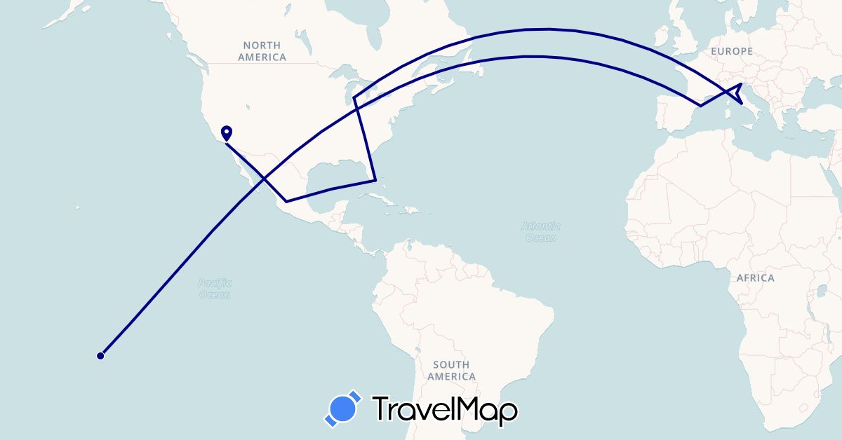 TravelMap itinerary: driving in Spain, Italy, Mexico, French Polynesia, United States (Europe, North America, Oceania)